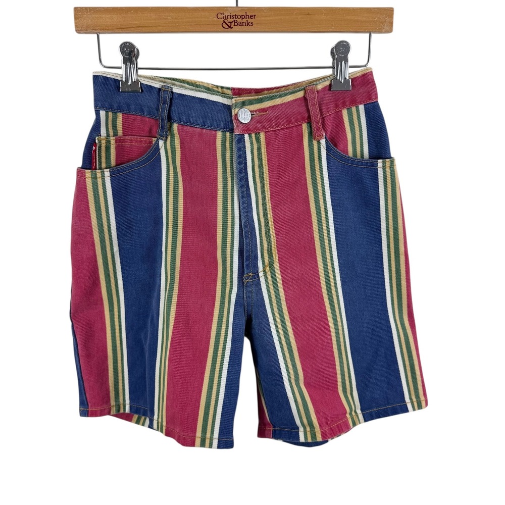 BONGO Vintage Y2K Women's Size 9‎ Striped Denim High Waisted 100% Cotton Shorts